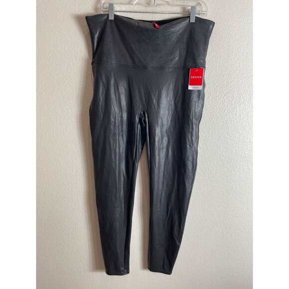 NEW Spanx Womens Plus 3X Faux Leather Leggings Black High Waist Stretch - Picture 1 of 9
